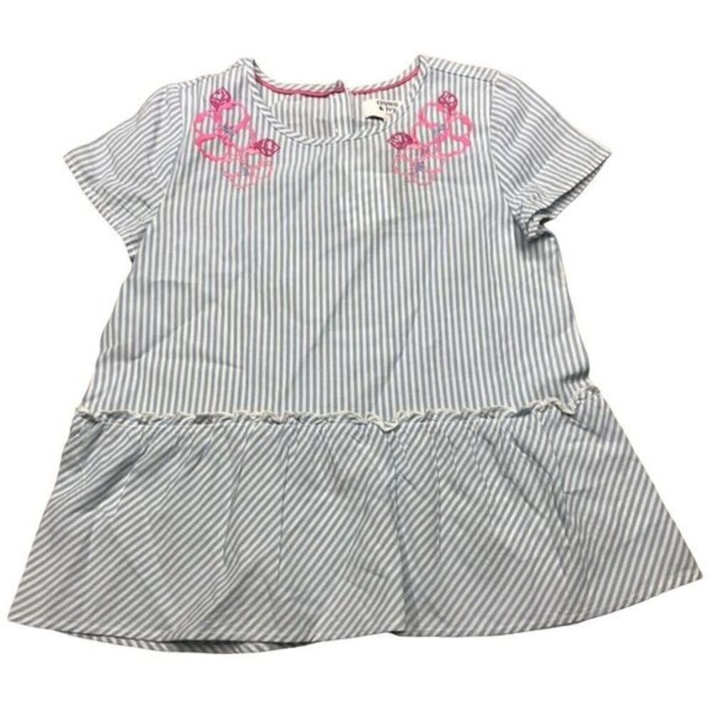 Crown & Ivy Kids Girls 6X dress Tee Striped light blue pink Embroider flowers‎
